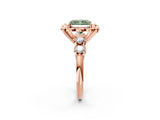 Rose gold Fancy Green Radiant  Cut Diamond Floral Halo Engagement Ring with Shared Prong Setting 3