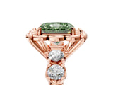 Rose gold Fancy Green Radiant  Cut Diamond Floral Halo Engagement Ring with Shared Prong Setting