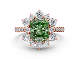 Rose gold Fancy Green Radiant  Cut Diamond Floral Halo Pave Band with Prong Setting_35