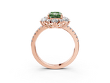 Rose gold Fancy Green Radiant  Cut Diamond Floral Halo Pave Band with Prong Setting_38