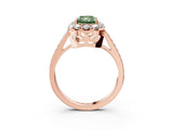 Rose gold Fancy Green Radiant Cut Diamond Floral Halo Ring with Pavé Band and Prong Setting_6