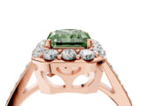 Rose gold Fancy Green Radiant Cut Diamond Floral Halo Ring with Pavé Band and Prong Setting_7
