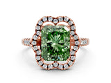 Rose gold Fancy Green Radiant Cut Diamond Floral Halo Split Shank Prong Setting Ring