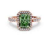 Rose gold Fancy Green Radiant Cut Diamond Halo Engagement Ring with Pavé Band and Prong Setting_27