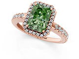Rose gold Fancy Green Radiant Cut Diamond Halo Engagement Ring with Pavé Band and Prong Setting_28