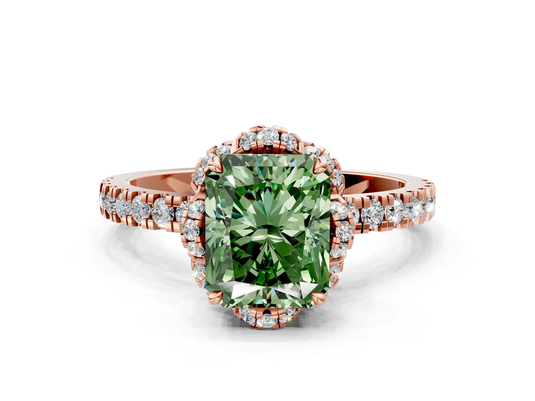 Rose gold Fancy Green Radiant Cut Diamond Halo Pave Band with Four-Prong Setting_3
