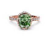 Rose gold Fancy Green Radiant Cut Diamond Halo Pave Band with Four-Prong Setting_3