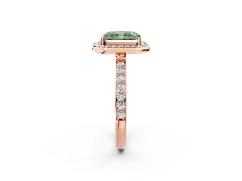 Rose gold Fancy Green Radiant Cut Diamond Halo Ring with Bezel Frame and Pavé Band_2