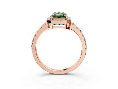 Rose gold Fancy Green Radiant Cut Diamond Halo Ring with Pavé Band and Four-Prong Setting_3