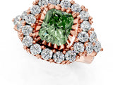Rose gold Fancy Green Radiant Cut Diamond Halo Ring with Pavé Band and Four-Prong Setting_42