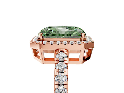 Rose gold Fancy Green Radiant Cut Diamond Halo Ring with Pavé Band and Four-Prong Setting_5