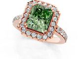 Rose gold Fancy Green Radiant Cut Diamond Halo Ring with Pavé Band and Prong Setting_1