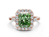 Rose gold Fancy Green Radiant Cut Diamond Halo Ring with Pear Side Stones and Prong Setting_61