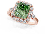 Rose gold Fancy Green Radiant Cut Diamond Halo Ring with Pear Side Stones and Prong Setting_62