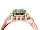Rose gold Fancy Green Radiant Cut Diamond Halo Ring with Pear Side Stones and Prong Setting_65