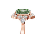 Rose gold Fancy Green Radiant Cut Diamond Halo Ring with Pear Side Stones and Prong Setting_66