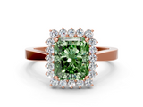 Rose gold Fancy Green Radiant  Cut Diamond Halo Ring with Round Brilliant Halo and Solitaire Band_83