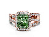 Rose gold Fancy Green Radiant Cut Diamond Halo Ring with Round Split Shank and Prong Setting_36