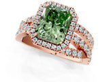 Rose gold Fancy Green Radiant Cut Diamond Halo Ring with Round Split Shank and Prong Setting_37