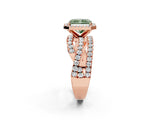 Rose gold Fancy Green Radiant Cut Diamond Halo Ring with Round Split Shank and Prong Setting_38
