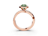 Rose gold Fancy Green Radiant Cut Diamond Halo Ring with Round Split Shank and Prong Setting_39