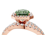 Rose gold Fancy Green Radiant Cut Diamond Halo Ring with Round Split Shank and Prong Setting_40