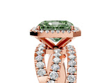 Rose gold Fancy Green Radiant Cut Diamond Halo Ring with Round Split Shank and Prong Setting_41