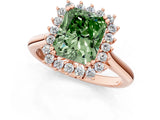 Rose gold Fancy Green Radiant  Cut Diamond Halo Ring with Solitaire Band and Prong Setting_53