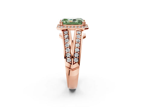 Rose gold Fancy Green Radiant Cut Diamond Halo Ring with Split Shank Pavé Band and Four-Prong Setting_2