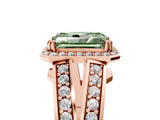 Rose gold Fancy Green Radiant Cut Diamond Halo Ring with Split Shank Pavé Band and Four-Prong Setting_5