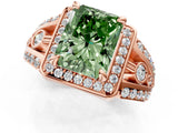 Rose gold Fancy Green Radiant Cut Diamond Halo Ring with Split Shank and Bezel Accents and Four-Prong Setting_1