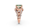 Rose gold Fancy Green Radiant Cut Diamond Halo Ring with Split Shank and Bezel Accents and Four-Prong Setting_2