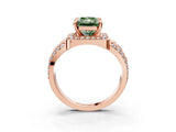 Rose gold Fancy Green Radiant Cut Diamond Halo Ring with Split Shank and Bezel Accents and Four-Prong Setting_3