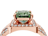Rose gold Fancy Green Radiant Cut Diamond Halo Ring with Split Shank and Bezel Accents and Four-Prong Setting_4