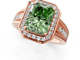 Rose gold Fancy Green Radiant Cut Diamond Halo Ring with Split Shank and Bezel Accents and Prong Setting_1