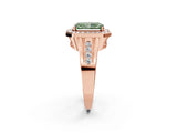 Rose gold Fancy Green Radiant Cut Diamond Halo Ring with Split Shank and Bezel Accents and Prong Setting_2