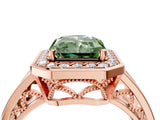 Rose gold Fancy Green Radiant Cut Diamond Halo Ring with Split Shank and Bezel Accents and Prong Setting_4