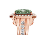 Rose gold Fancy Green Radiant Cut Diamond Halo Ring with Split Shank and Bezel Accents and Prong Setting_5