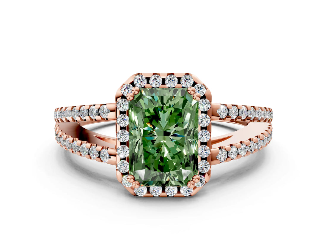 Rose gold Fancy Green Radiant Cut Diamond Halo Split Shank Engagement Ring_39