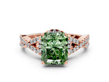 Rose gold Fancy Green Radiant Cut Diamond  Halo Twist Band Solitaire Prong Setting Ring_24