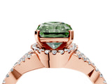 Rose gold Fancy Green Radiant Cut Diamond  Halo Twist Band Solitaire Prong Setting Ring_28