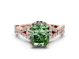 Rose gold Fancy Green Radiant Cut Diamond  Halo Twist Band Solitaire Prong Setting Ring_60
