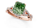 Rose gold Fancy Green Radiant Cut Diamond  Halo Twist Band Solitaire Prong Setting Ring_61