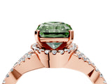 Rose gold Fancy Green Radiant Cut Diamond  Halo Twist Band Solitaire Prong Setting Ring_64
