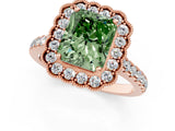 Rose gold Fancy Green Radiant  Cut Diamond Milgrain Floral Halo Engagement Ring with Pavé Band_16