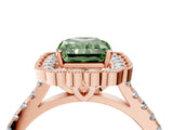 Rose gold Fancy Green Radiant  Cut Diamond Milgrain Floral Halo Engagement Ring with Pavé Band_19