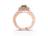 Rose gold Fancy Green Radiant Cut Diamond Milgrain Halo Engagement Ring with Round Pavé Band and Prong Setting_15