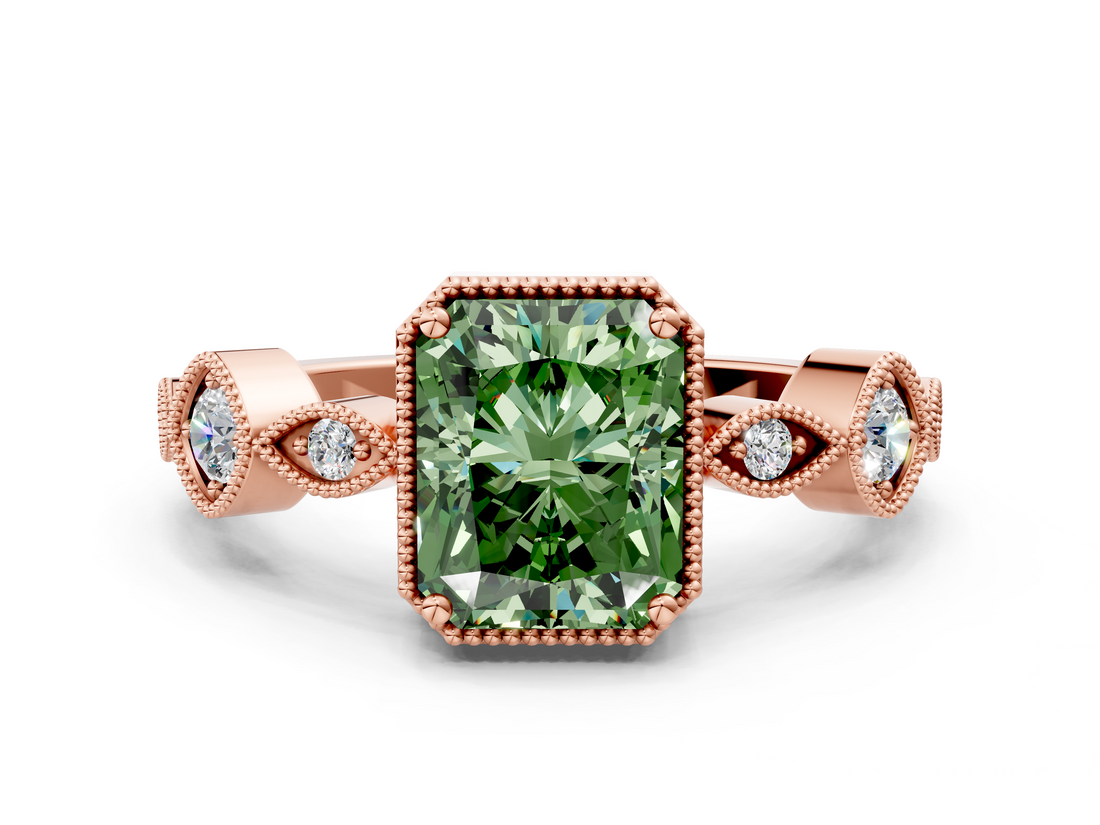 Rose gold Fancy Green Radiant  Cut Diamond Milgrain Marquise Band with Prong Setting_3