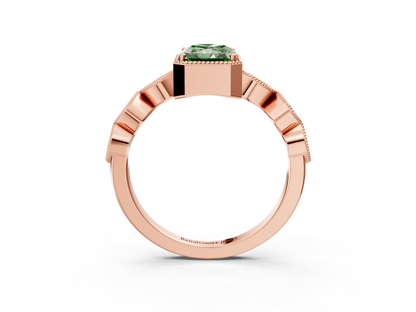 Rose gold Fancy Green Radiant  Cut Diamond Milgrain Marquise Band with Prong Setting