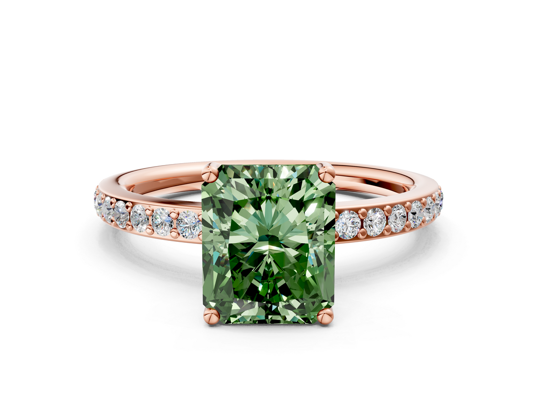 Rose gold Fancy Green Radiant  Cut Diamond Pavé Band Ring with Four-Prong Setting_24